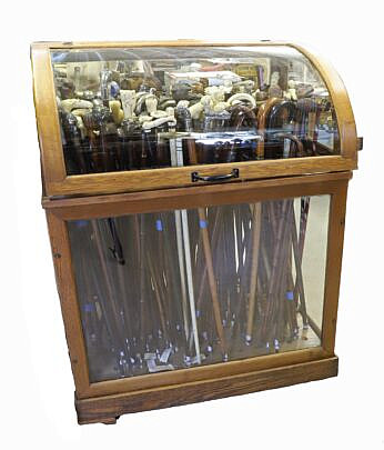 Oak Dome Top Cane Rack Display Showcase