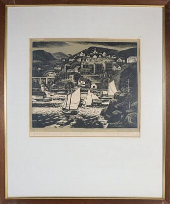 Carroll Thayer Berry "Rockport, the Maine Coast" Woodblock Print