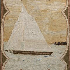 Two Antique Clipper Ship Hooked Rugs Mounted on Boards