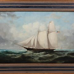 Framed Decorative Oil on Canvas Painting of a Schooner, 20th Century