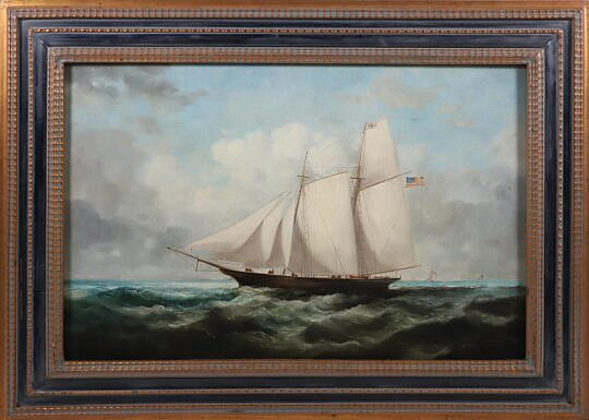 Framed Decorative Oil on Canvas Painting of a Schooner, 20th Century