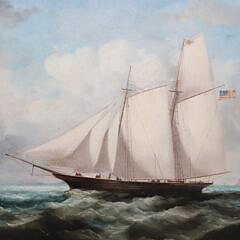 Framed Decorative Oil on Canvas Painting of a Schooner, 20th Century
