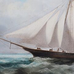 Framed Decorative Oil on Canvas Painting of a Schooner, 20th Century