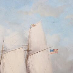 Framed Decorative Oil on Canvas Painting of a Schooner, 20th Century