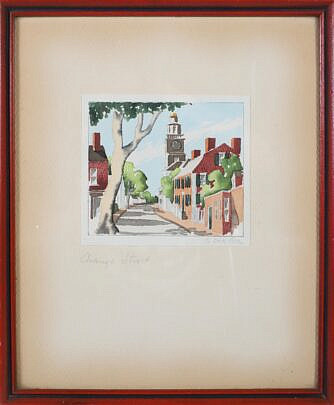 Doris and Richard Beer Watercolor on Paper "Orange Street"
