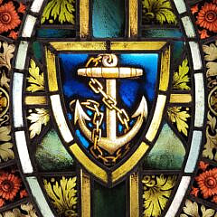 Antique Nautical Anchor Stained Leaded Glass Window