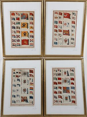 Set of Four British Naval Flag Prints, 19th Century