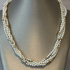 Four-Strand White Seed Pearl and 14k Gold Necklace
