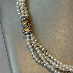 Four-Strand White Seed Pearl and 14k Gold Necklace