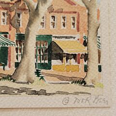 Scarce Doris and Richard Beer Miniature Nantucket Watercolor “Corner Stores”