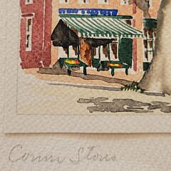 Scarce Doris and Richard Beer Miniature Nantucket Watercolor “Corner Stores”