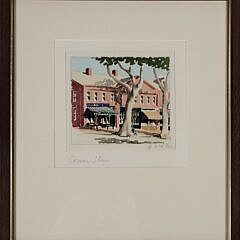 Scarce Doris and Richard Beer Miniature Nantucket Watercolor “Corner Stores”