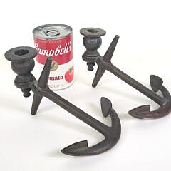 Vintage Bronze Nautical Anchor Candlesticks