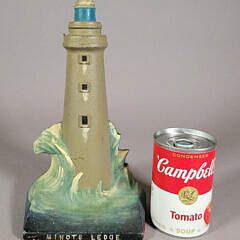 Vintage Cast Iron Paint Decorated Minot’s Ledge Lighthouse Doorstop