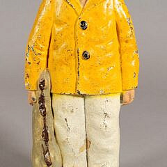 Antique Cast Iron Paint Decorated Old Salt Fisherman Doorstop