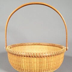 Vintage 2007 Lucille LaRochelle Round Open Swing Handle Nantucket Basket