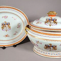 19th Chinese Export Porcelain Armorial Soup Tureen and Underplate
