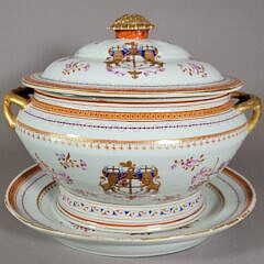 19th Chinese Export Porcelain Armorial Soup Tureen and Underplate