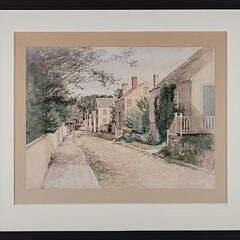 Antique Jane Brewster Reid Watercolor View of Ash Lane Nantucket