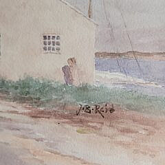 Jane Brewster Reid (1862-1966) Nantucket Watercolor View “Swain’s Wharf”