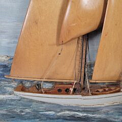 Vintage Nautical Folk Art American Yacht Diorama Ship Plaque
