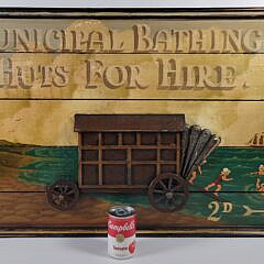 Vintage Folk Art Municipal Beach Bathing Huts Advertising Sign