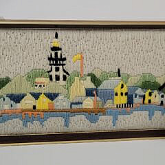 Vintage Erica Wilson Wool Needlepoint Nantucket Harbor Scene