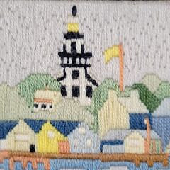 Vintage Erica Wilson Wool Needlepoint Nantucket Harbor Scene