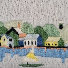 Vintage Erica Wilson Wool Needlepoint Nantucket Harbor Scene