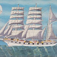 Pair of Antique 19th C. French Folk Art Sailing Ship Portraits