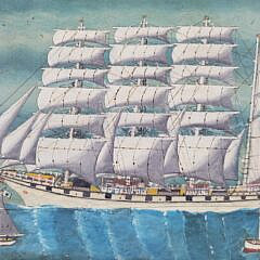 Pair of Antique 19th C. French Folk Art Sailing Ship Portraits