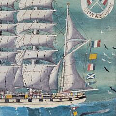 Pair of Antique 19th C. French Folk Art Sailing Ship Portraits