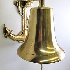Vintage Brass Nautical Ship Bell With Anchor Mount