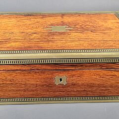 Fine 19th C. Anglo Indian Brass Inlaid Campaign Lap Desk Box