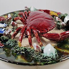 Large Antique Portuguese Palissy Ware Majolica Crab Plate