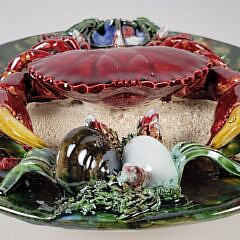 Large Antique Portuguese Palissy Ware Majolica Crab Plate