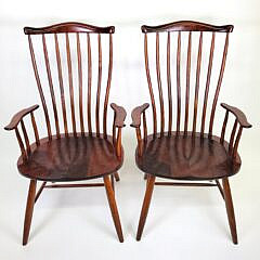 Pair of Stephen Swift Figured Cherry Wood Pomfret Windsor Armchairs