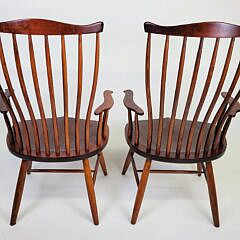 Pair of Stephen Swift Figured Cherry Wood Pomfret Windsor Armchairs