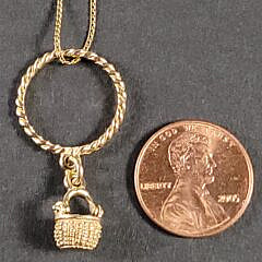 Vintage 1980 Golden Basket Glenaan Eliot 14K Gold Miniature Nantucket Basket Pendant Necklace