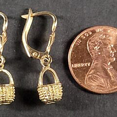 Pair of 14K Gold Miniature Nantucket Basket Earrings