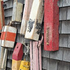 Collection of Eleven Vintage Painted Wood Nautical Maritime Buoys, 20th century