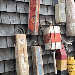 Collection of Eleven Vintage Painted Wood Nautical Maritime Buoys, 20th century