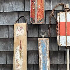 Collection of Eleven Vintage Painted Wood Nautical Maritime Buoys, 20th century
