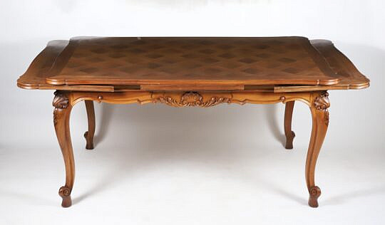 French Parquetry Inlaid Extension Dining Table