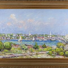 Jan Pawlowski (Polish-American Contemporary) Oil on Canvas "View of the Town of Nantucket from Monomoy"