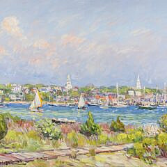 Jan Pawlowski Oil on Canvas “View of the Town of Nantucket from Monomoy”