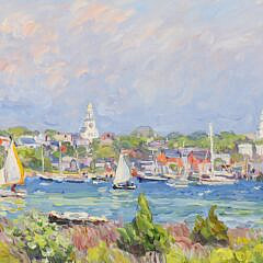 Jan Pawlowski Oil on Canvas “View of the Town of Nantucket from Monomoy”