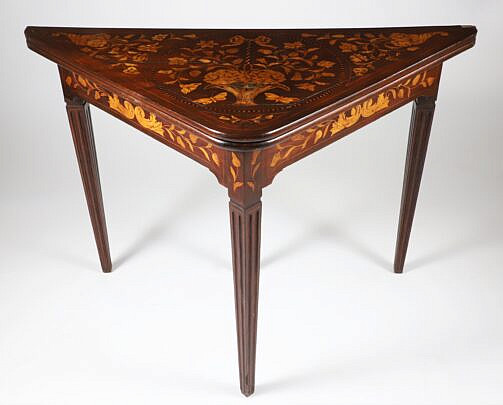 Continental Marquetry Inlaid Corner Card Table, 19th Century