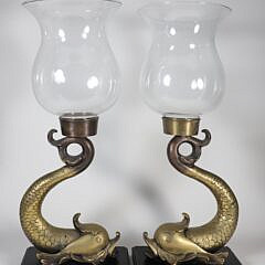 Pair of Vintage Brass Dolphin Form Candle Sconces