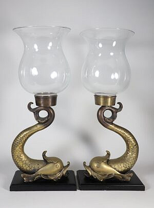 Pair of Vintage Brass Dolphin Form Candle Sconces